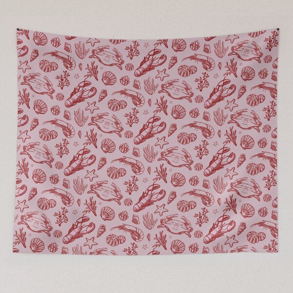 Item preview, Pink and red seafood repeat pattern designed and sold by LucyFaulke.