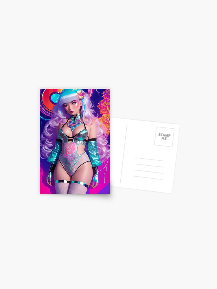 Synthwave pinup sticker print vaporwave anime retrowave 80s neon futuristic  cyberpunk illustration manga sexy babe latex " Postcard for Sale by Hot-as-hell  | Redbubble