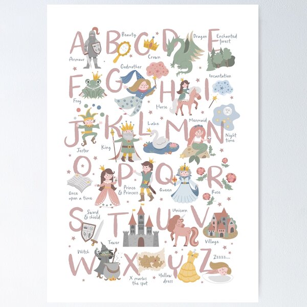 Item preview, Fairy tale alphabet, magical fairytale ABC in pink and pastel colors designed and sold by piccalilli22.
