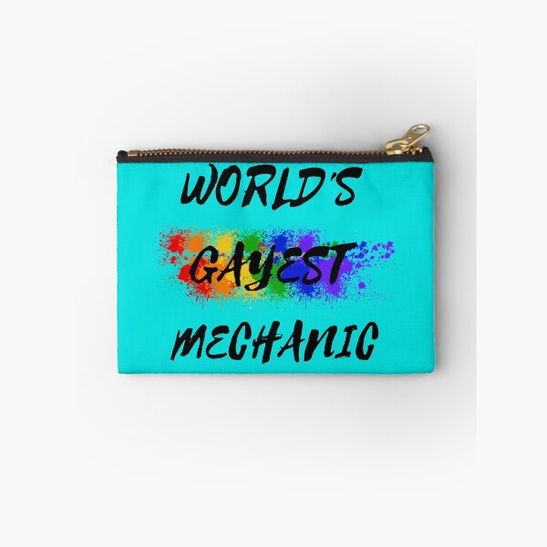 Item preview, World's Gayest Mechanic Queer Humor With Rainbow Colors For Proud Gay Mechanics In Cyan designed and sold by LuckyKermit.