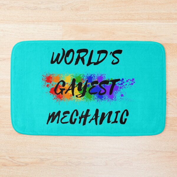 Item preview, World's Gayest Mechanic Queer Humor With Rainbow Colors For Proud Gay Mechanics In Cyan designed and sold by LuckyKermit.