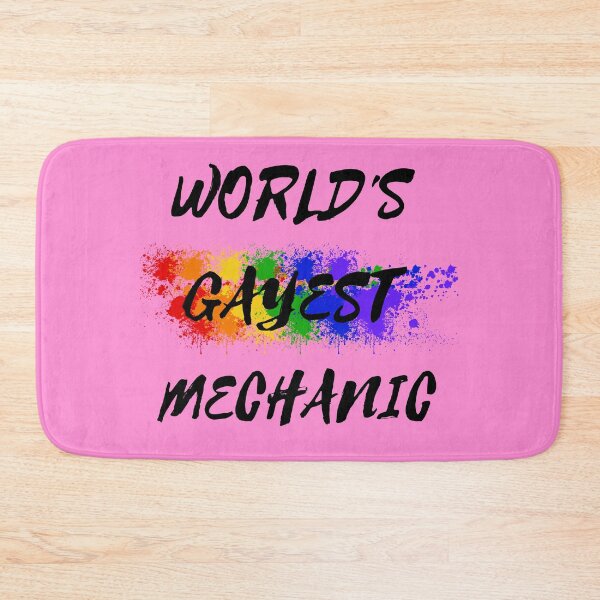 Item preview, World's Gayest Mechanic Queer Humor With Rainbow Colors For Proud Gay Mechanics In Pink designed and sold by LuckyKermit.