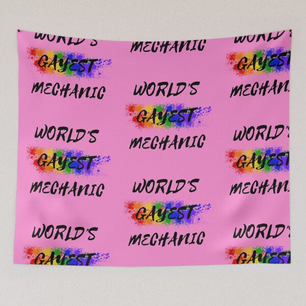 Item preview, World's Gayest Mechanic Queer Humor With Rainbow Colors For Proud Gay Mechanics In Pink designed and sold by LuckyKermit.