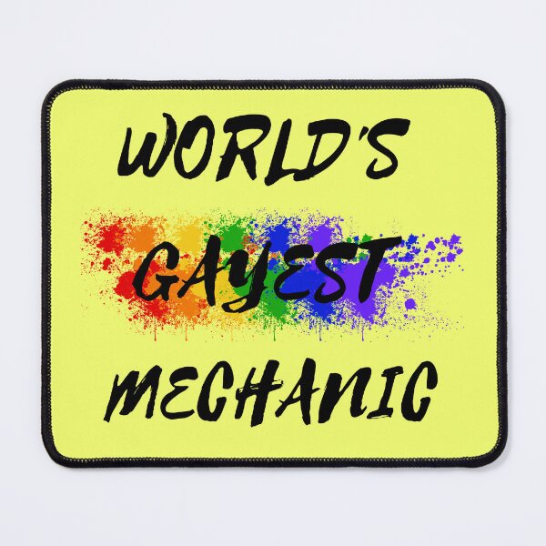 Item preview, World's Gayest Mechanic Queer Humor With Rainbow Colors For Proud Gay Mechanics In Yellow designed and sold by LuckyKermit.