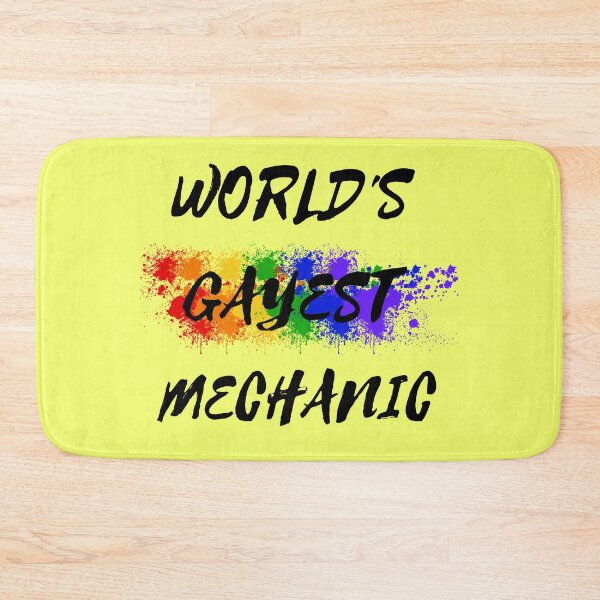 Item preview, World's Gayest Mechanic Queer Humor With Rainbow Colors For Proud Gay Mechanics In Yellow designed and sold by LuckyKermit.