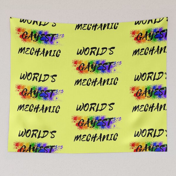 Item preview, World's Gayest Mechanic Queer Humor With Rainbow Colors For Proud Gay Mechanics In Yellow designed and sold by LuckyKermit.