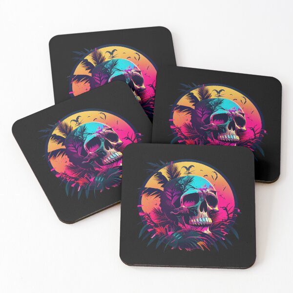 Item preview, Gothic Skull on Tropical Pink and Orange Background designed and sold by ShadowAndSlate.