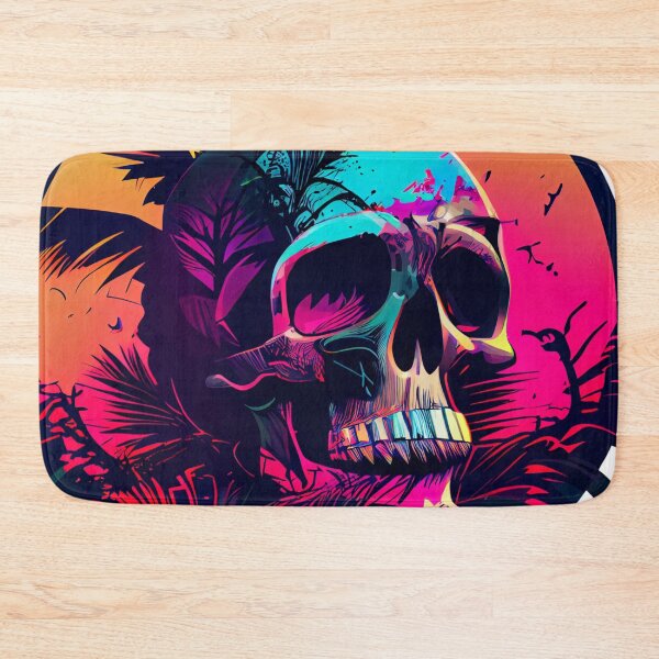 Item preview, Gothic Skull on Tropical Pink and Orange Background designed and sold by ShadowAndSlate.