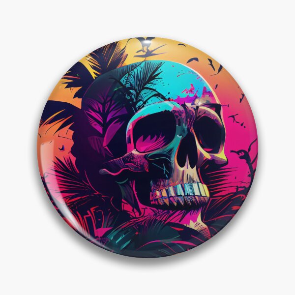 Item preview, Gothic Skull on Tropical Pink and Orange Background designed and sold by ShadowAndSlate.
