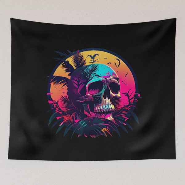 Item preview, Gothic Skull on Tropical Pink and Orange Background designed and sold by ShadowAndSlate.