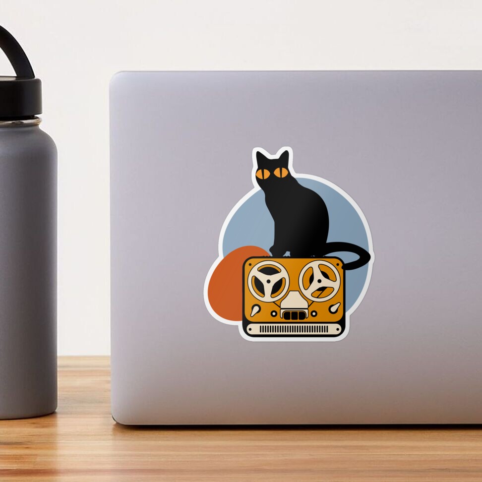 Cat with retro media icon, Cute and funny vintage color. Sticker