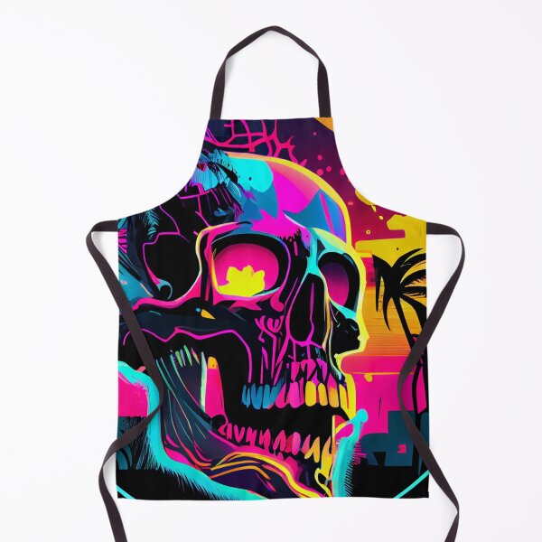 Item preview, Gothic Glowing Neon Skull on Tropical Pink and Orange Background designed and sold by ShadowAndSlate.