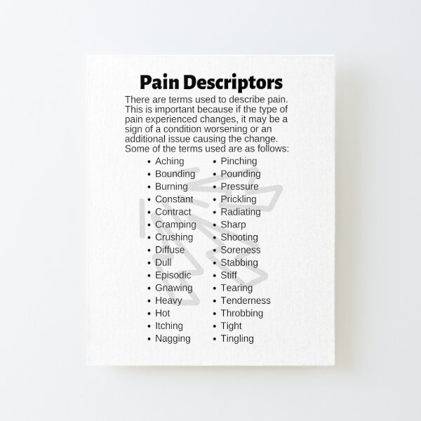 Pain Descriptors Infographic Mounted Print for Sale by Caregiverology