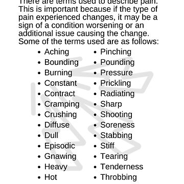 "Pain Descriptors Infographic" Sticker for Sale by Caregiverology ...