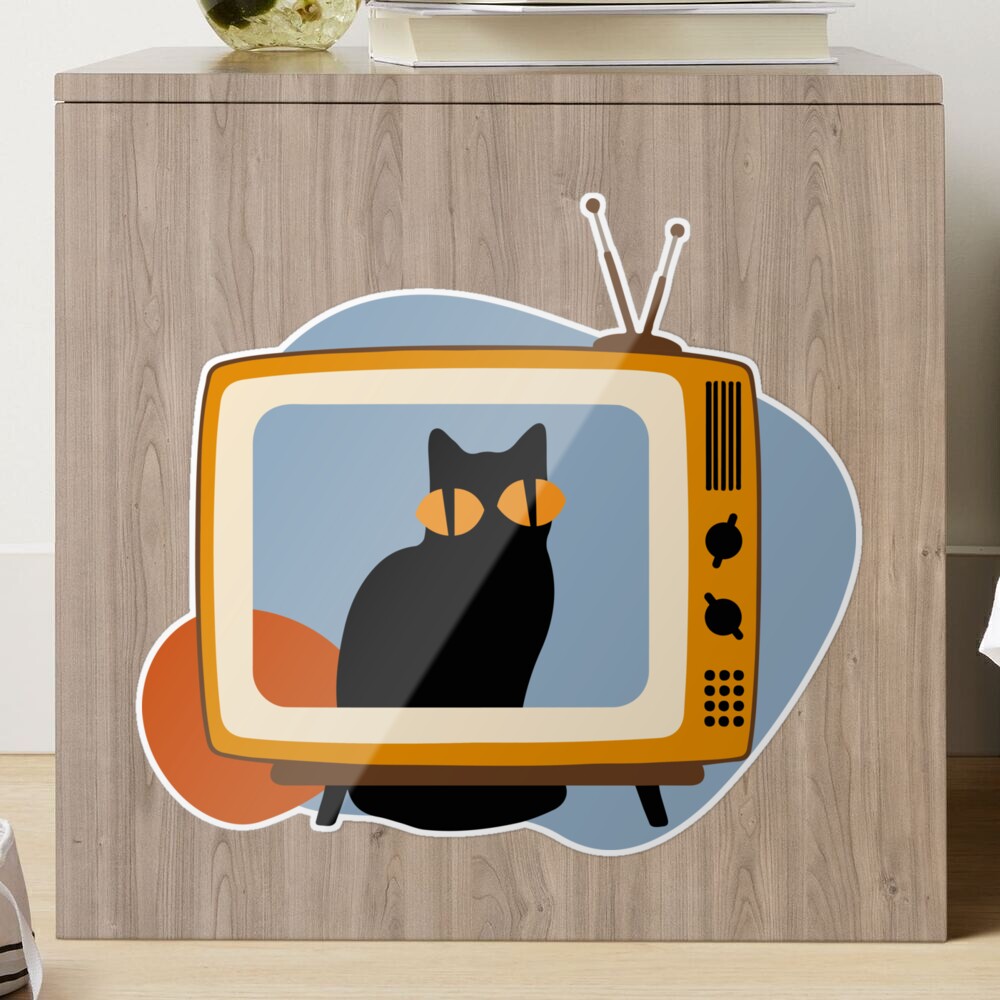 Cat with retro media icon, Cute and funny vintage color. Sticker