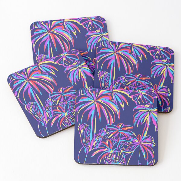 Item preview, 80s Abstract Tropical colorful theme with palms on navy designed and sold by JaReVa.