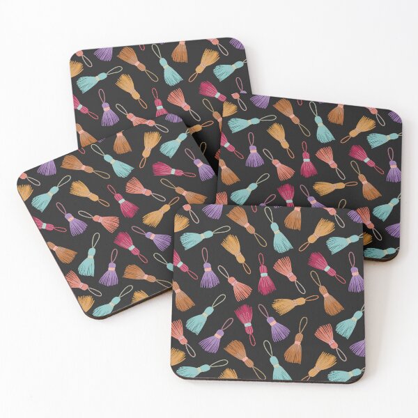 Item preview, Colourful Tassels Black background designed and sold by Lozzie Eliza Designs.