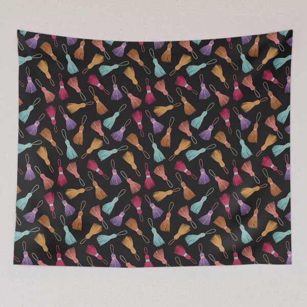 Item preview, Colourful Tassels Black background designed and sold by Lozzie Eliza Designs.