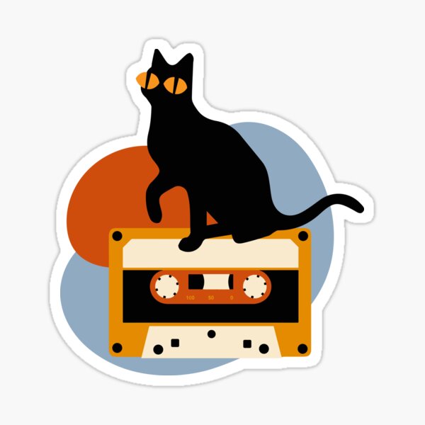 Cat with retro media icon, Cute and funny vintage color. Sticker