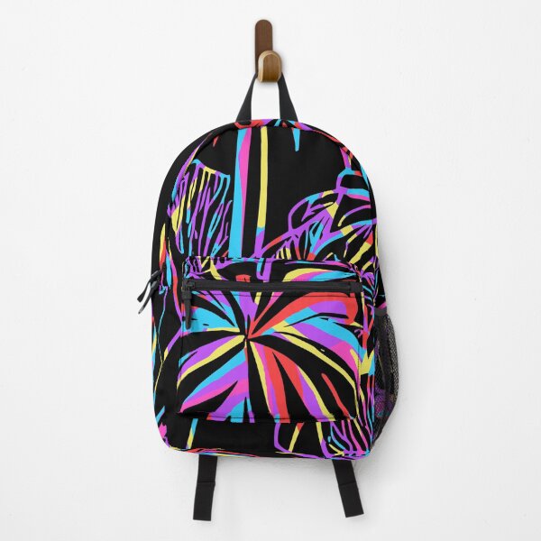 Item preview, 80s Abstract Tropical colorful theme with palms on black designed and sold by JaReVa.