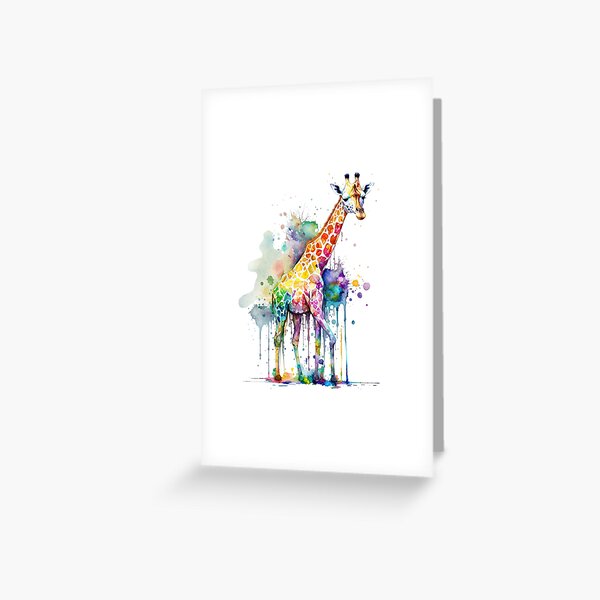 Peinture Digitale Aquarelle d'une girafe, couleurs et splashes Carte de vœux