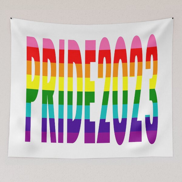 Item preview, Original 8 Stripes Rainbow Gay Pride Flag Colors Typography Pride 2023 designed and sold by URSparklingShop.
