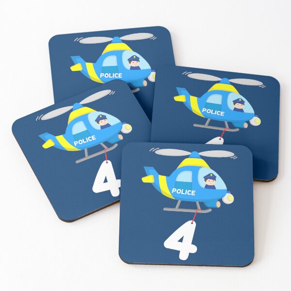 Item preview, Police Helicopter with Cop 4th Birthday Design designed and sold by samshirts.