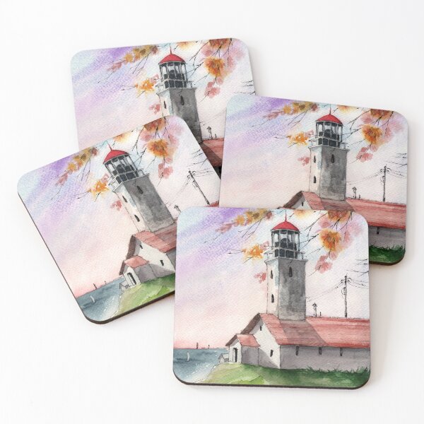 Item preview, Watercolor lighthouse on the green hill with the sea in the background designed and sold by MaryWatercolor.