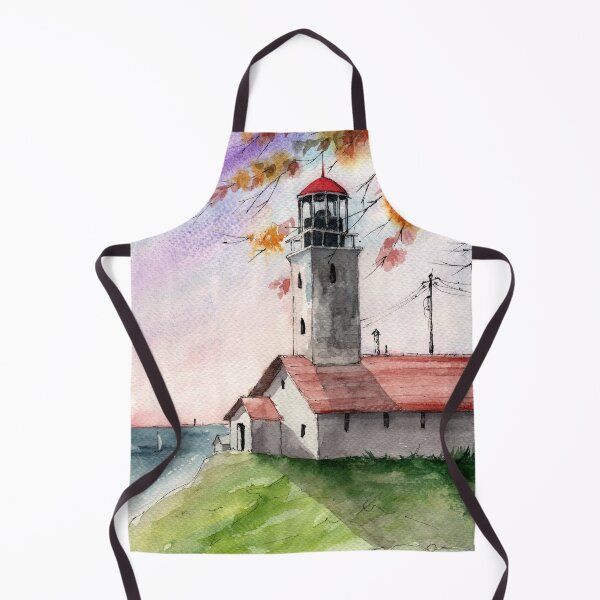 Item preview, Watercolor lighthouse on the green hill with the sea in the background designed and sold by MaryWatercolor.