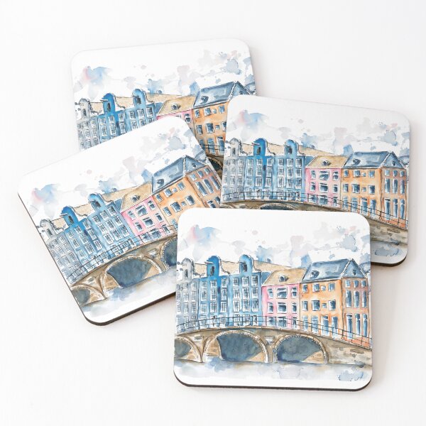 Item preview, Watercolor Amsterdam Houses and Bridge cityscape designed and sold by TheArtOfNata.
