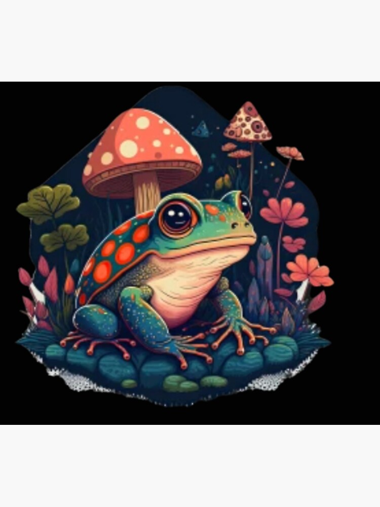 Cottagecore Aesthetic Cute Kawaii Frog Hugging Mushroom Hat Poster