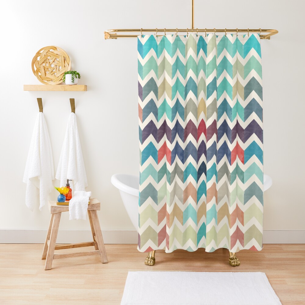 Watercolor Chevron Pattern Shower Curtain