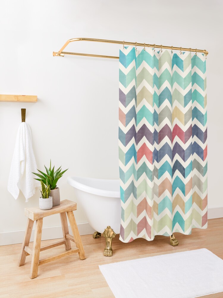 Alternate view of Watercolor Chevron Pattern Shower Curtain