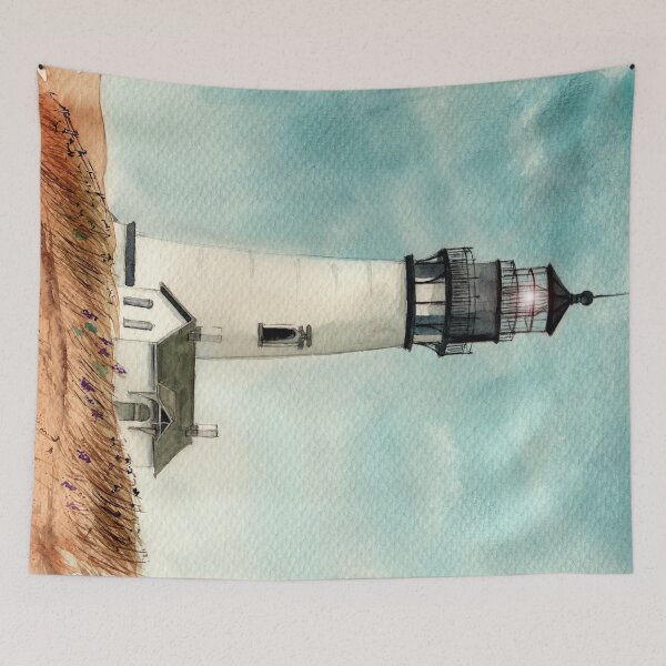 Item preview, Watercolor Yaquina Head Lighthouse in the grass field designed and sold by MaryWatercolor.
