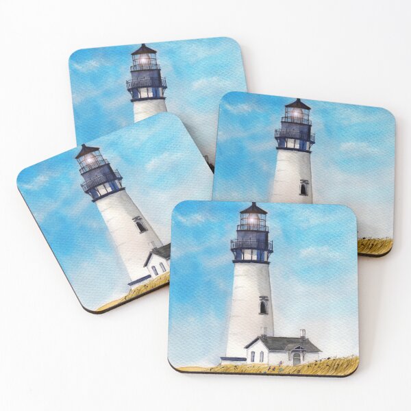 Item preview, Watercolor Yaquina Head Lighthouse in the dry grass field designed and sold by MaryWatercolor.
