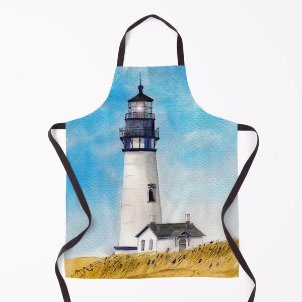 Item preview, Watercolor Yaquina Head Lighthouse in the dry grass field designed and sold by MaryWatercolor.