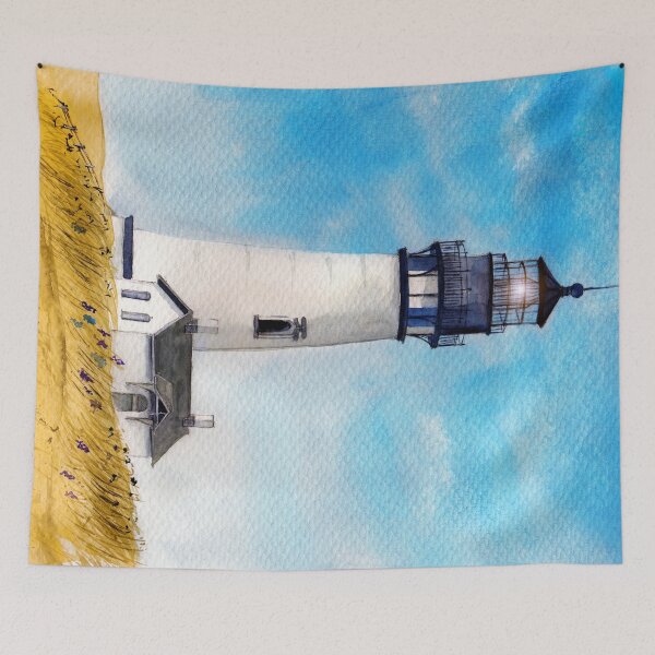 Item preview, Watercolor Yaquina Head Lighthouse in the dry grass field designed and sold by MaryWatercolor.