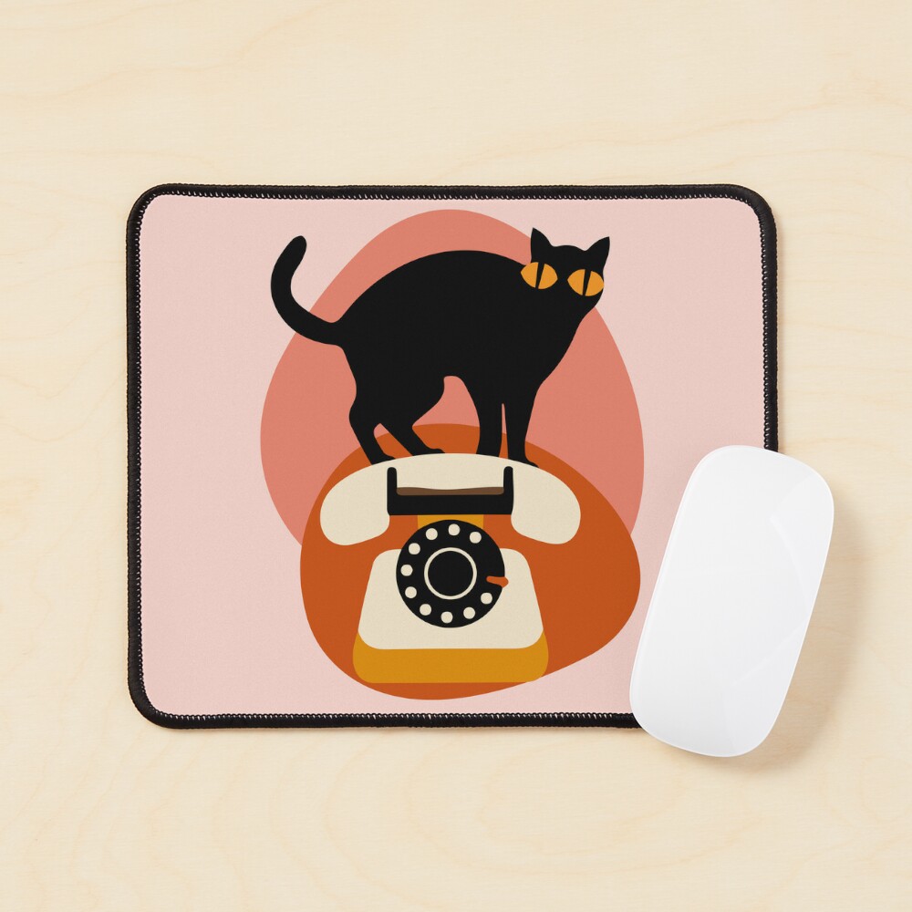 Cat with retro telephone icon, Cute and funny vintage color