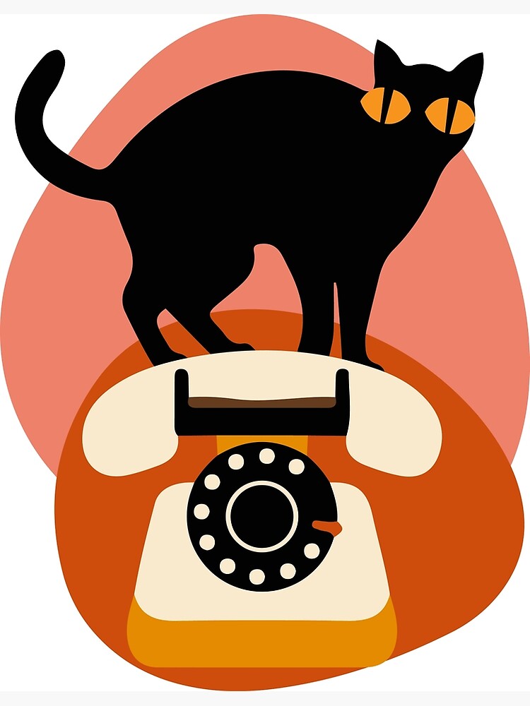 Cat with retro telephone icon, Cute and funny vintage color