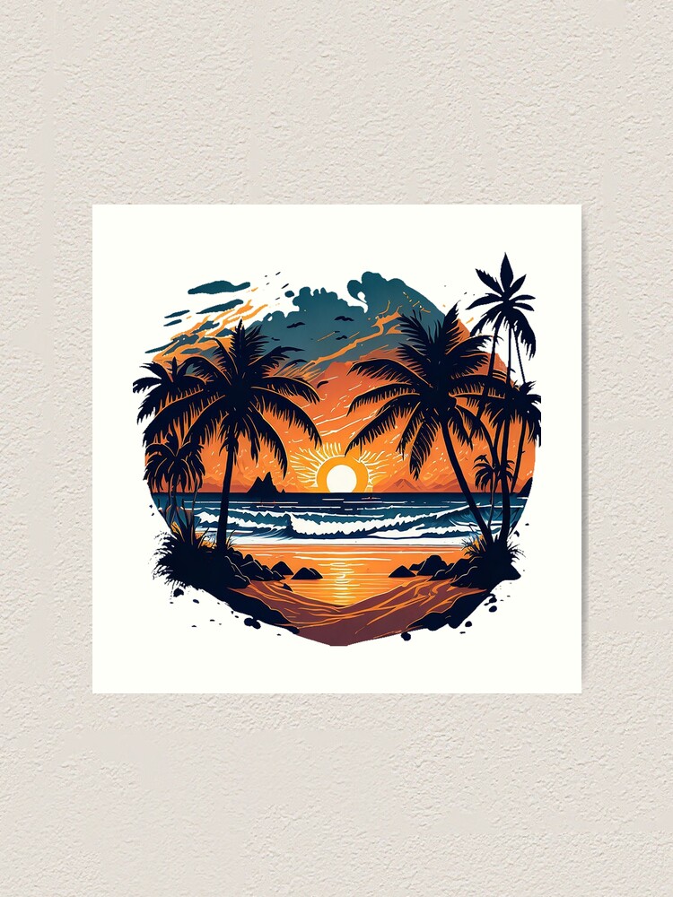 Watercolor Hawaii Shoreline sunset scene Tee Shirt – Boho Beach