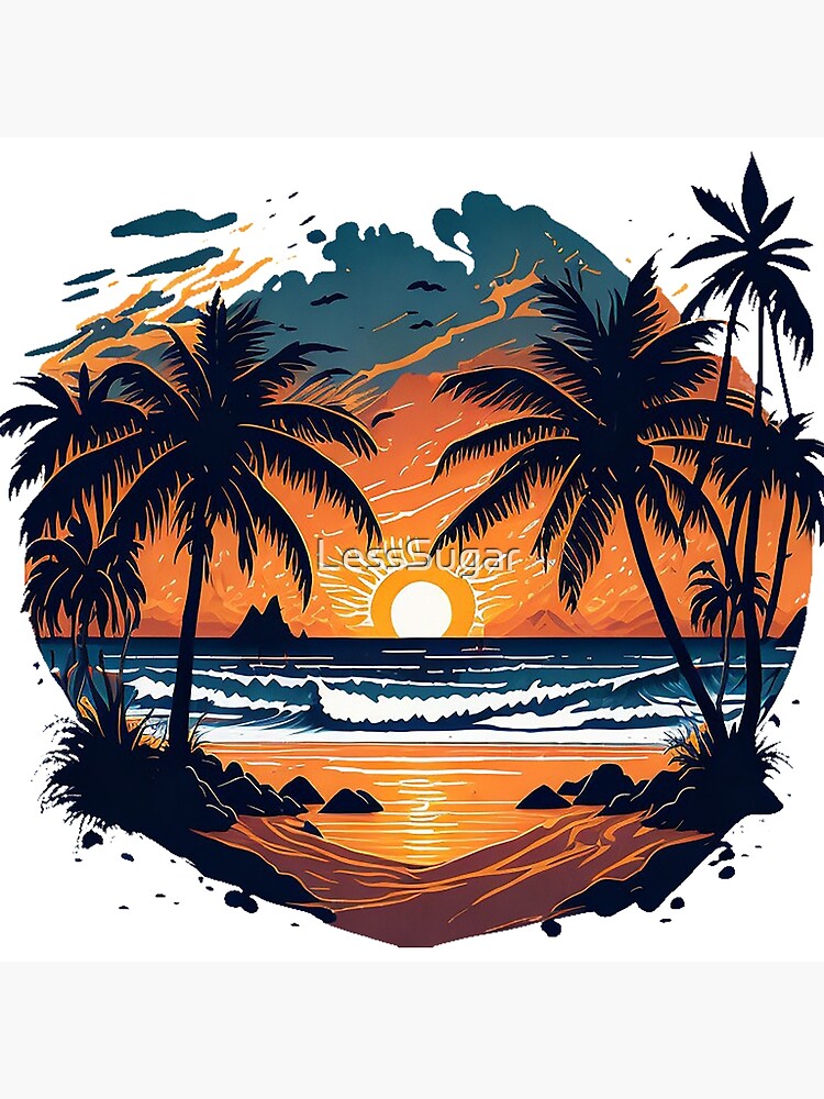 Watercolor Hawaii Shoreline sunset scene Tee Shirt – Boho Beach