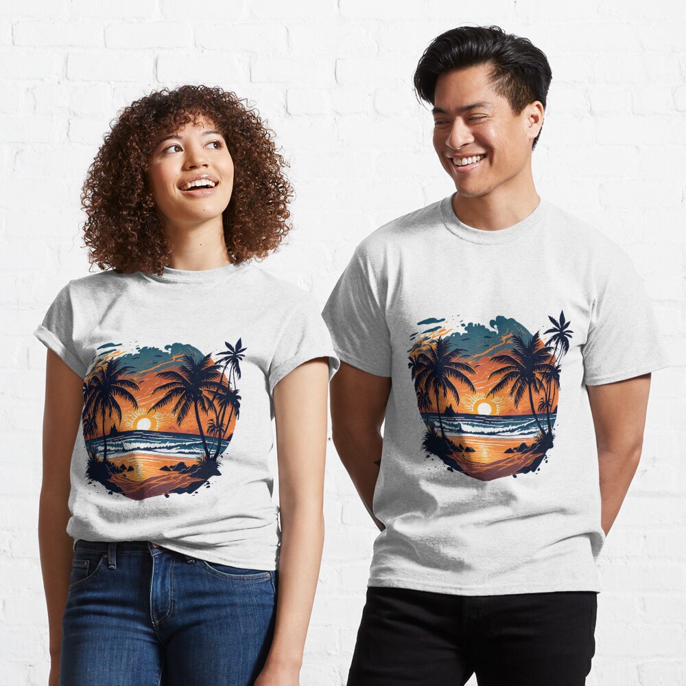 Watercolor Hawaii Shoreline sunset scene Tee Shirt – Boho Beach