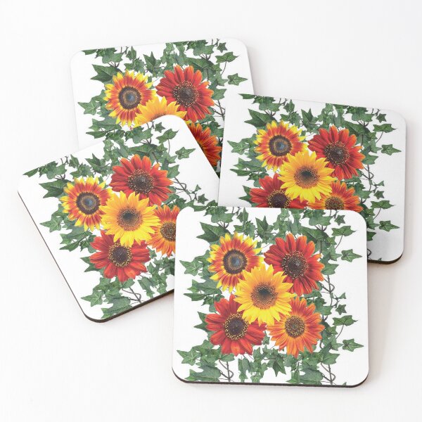 Item preview, SUNFLOWERS GREEN IVY GARDEN DESIGN WHITE ART designed and sold by sharlesart.