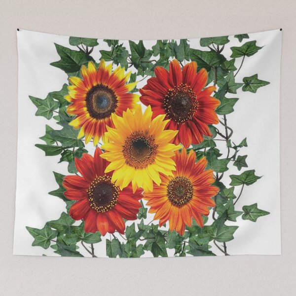 Item preview, SUNFLOWERS GREEN IVY GARDEN DESIGN WHITE ART designed and sold by sharlesart.