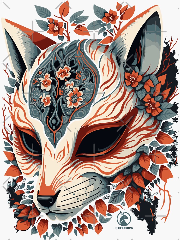 Traditional Japanese Art Kitsune Mask or Fox Japan - Kitsune Mask - Sticker