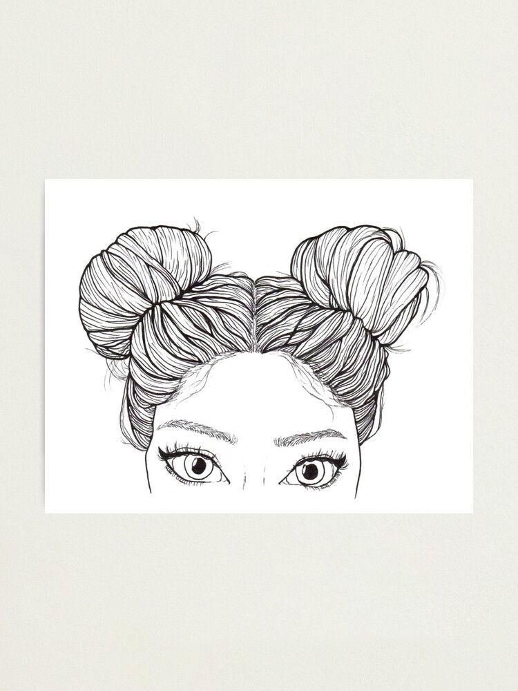 Bun Girl Tumblr Outline Photographic Print By Artsyfeebs Redbubble