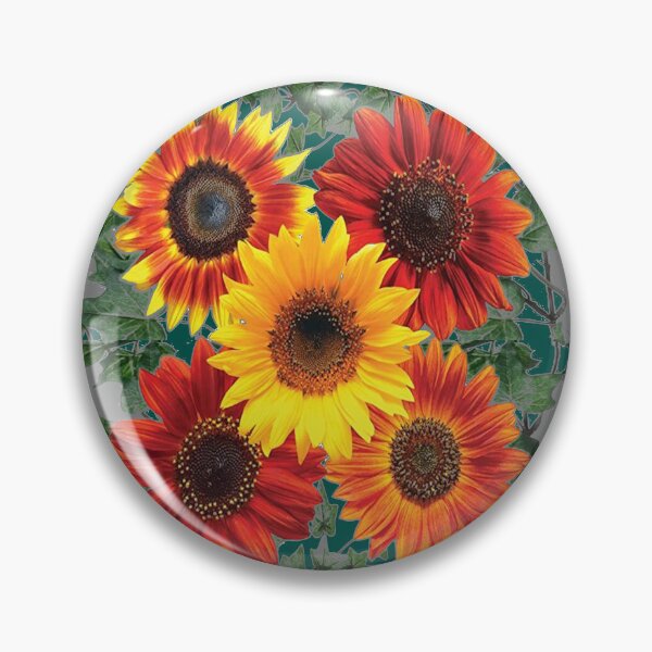 Item preview, YELLOW-RED SUNFLOWERS IVY VINES GREY ART   designed and sold by sharlesart.