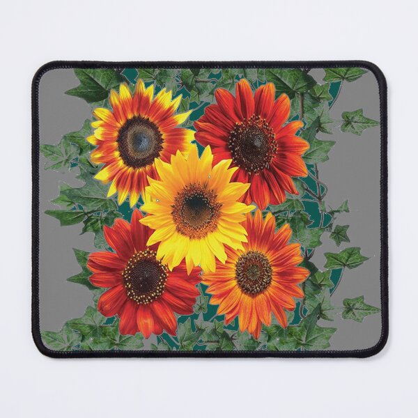Item preview, YELLOW-RED SUNFLOWERS IVY VINES GREY ART   designed and sold by sharlesart.