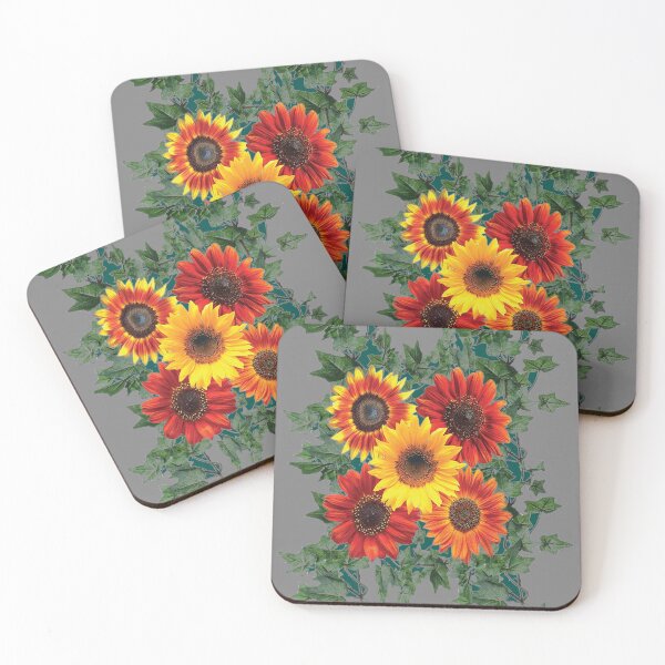 Item preview, YELLOW-RED SUNFLOWERS IVY VINES GREY ART   designed and sold by sharlesart.