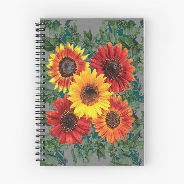 Item preview, YELLOW-RED SUNFLOWERS IVY VINES GREY ART   designed and sold by sharlesart.